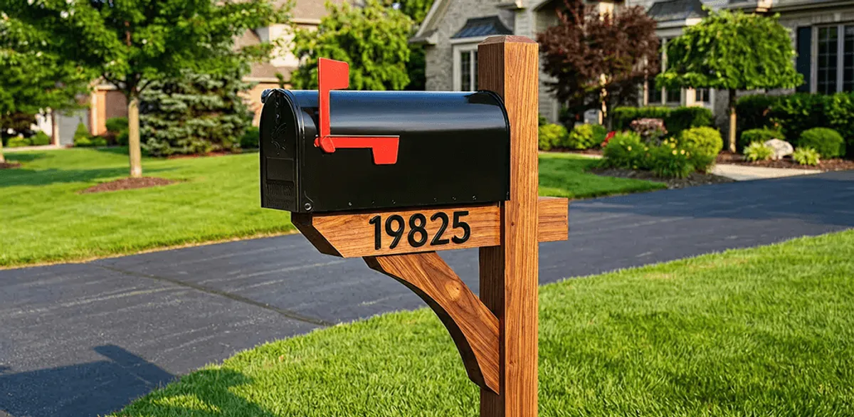 New mailbox installation with post and address number for a home in Boston, MA