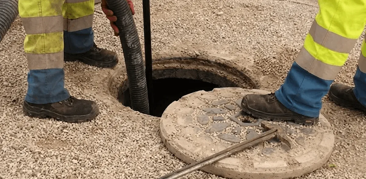 Drain cleaning crew clearing a sewer access point with professional equipment in Boston, MA